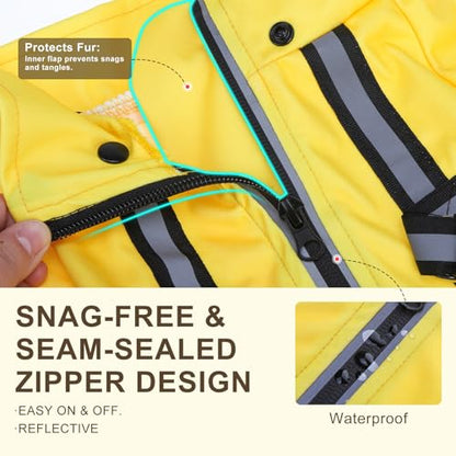 BEAUTYZOO Dog Raincoat for Small Medium Dogs Puppy,Waterproof Dog Rain Jacket with Harness Built-in & Detachable Hood, Zip Up Pet Rain Coat,Reflective Windproof Full Body Coverage Poncho for Rain Snow