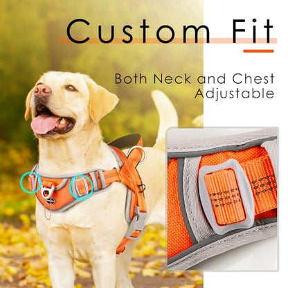 ADVENTUREMORE Dog Harness for Medium Dogs No Pull, Sport Dog Halter Harness Adjustable Reflective Dog Vest Escape Proof Dog Harness with Easy Control Front Clip Handle for Training Walking M Orange