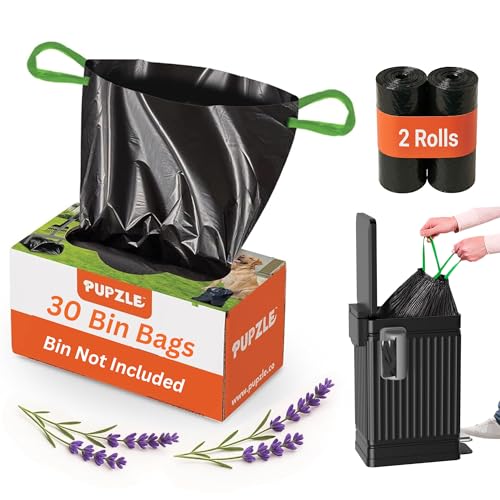 Pupzle Dog Poop Bin Liners, 3.2 Gallon Trash Bag Refills with Drawstrings for Pupzle RECTANGLE Dog Poop Bin, Heavy Duty, Leak-Proof Replacement Bags (ONLY), Lavender Scented, 30 Count