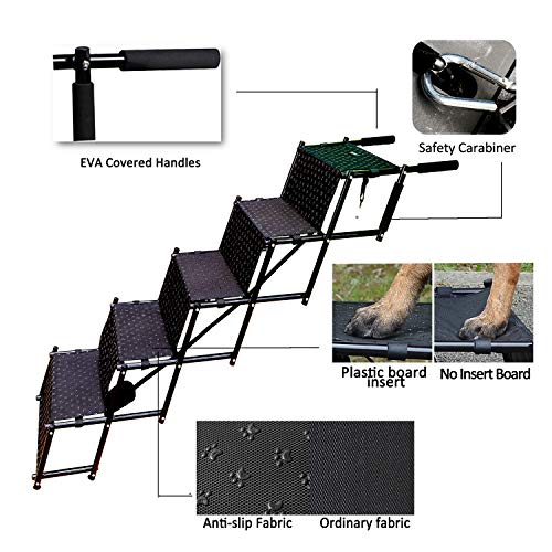 Upgraded Dog Stairs, Metal Frame Foldable Large Dog Step, Lightweight Portable Pet Ladder Ramp for Cars, SUVs and High Bed, 5 Steps