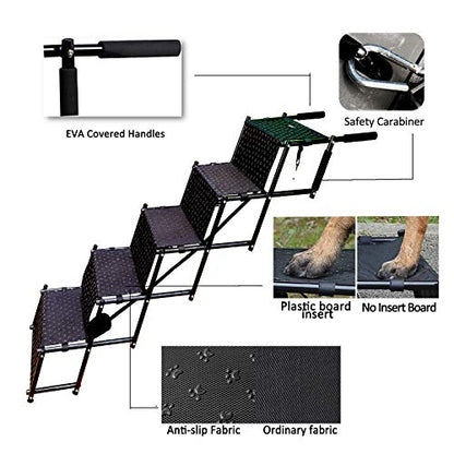 Upgraded Dog Stairs, Metal Frame Foldable Large Dog Step, Lightweight Portable Pet Ladder Ramp for Cars, SUVs and High Bed, 5 Steps