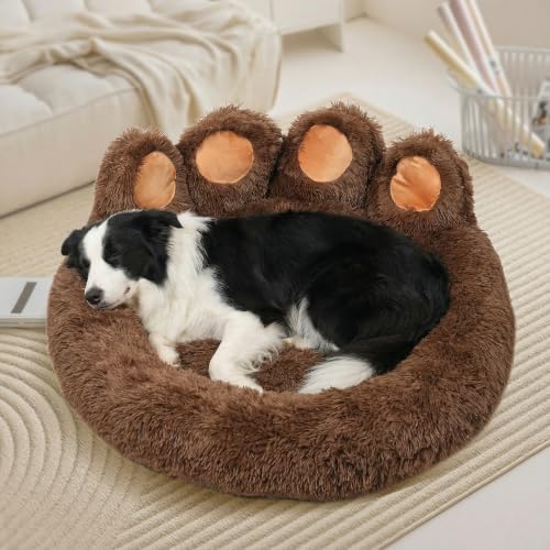 Round Plush Calming Donut Dog & Cat Bed | Calming Design, Donut Shape - color: Coffee, size: XX-Large