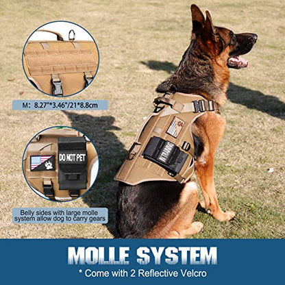 Tactical Dog Harness - PETNANNY Service Dog Vest for Large Dogs Fully Body Coverage in Training Dog Harness with 2 Reflective Dog Patches, Handle, Hook and Loop Panels, Dog MOLLE Vest (Khaki, M) - color: Khaki, size: Extended Back M (Chest: 25-35", Neck: