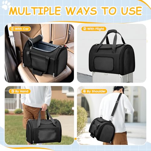 Cat Carrier Soft, Pet Dog Carrier Soft-Sided Airline Approved, Pet Travel Carrier Up to 20lbs, Collapsible Cat Carrier Dog Carrier for Medium Cats Small Dogs, Black - color: Black