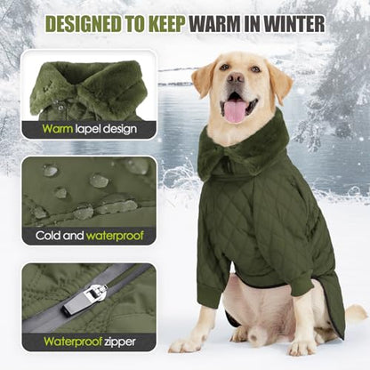 Warm Dog Coat with Double Zipper, Winter Dog Clothes for Small Medium Large Dogs, Turtleneck Dog Puffer Jacket, Two Legs Dog Cold Weather Coats, Wind & Waterproof Dog Winter Jacket - color: Green, size: Medium
