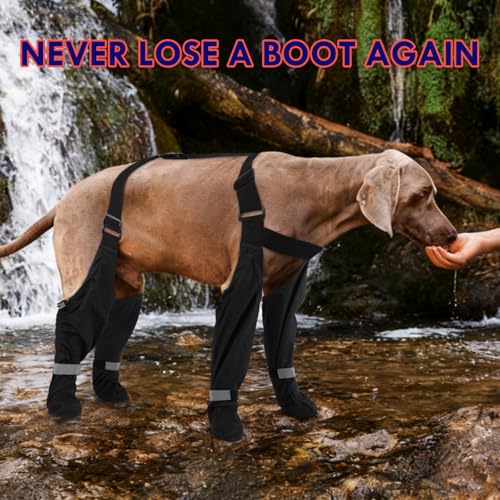XS Adjustable Dog Suspender Boots & Hiking Shoes, Waterproof Winter Snow Gear Boots with Anti-Slip Sole, Reflective Snowsuit Design That Helps Stay On for Cold Weather Adventures - color: Black, size: X-Small
