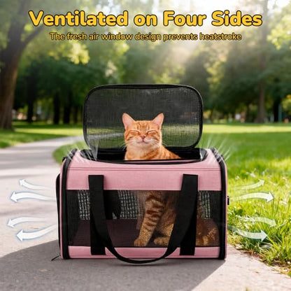Hipubby Cat Carrier Dog Carrier for Pets Up to 16 Lbs, Soft-Sided Pet Travel Carrier for Cats and Small Dogs, Airline Approved Pet Carrying Case with Shoulder Strap & Removable Mat - Pink - color: Pink