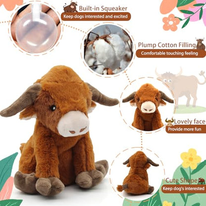 YZHDUXIU Highland Cow Dog Toy, Squeaky Dog Toys Stuffed Plush Puppy Toy, Interactive Gifts for Small Large Dogs - color: Brown Cow