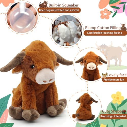 YZHDUXIU Highland Cow Dog Toy, Squeaky Dog Toys Stuffed Plush Puppy Toy, Interactive Gifts for Small Large Dogs - color: Brown Cow