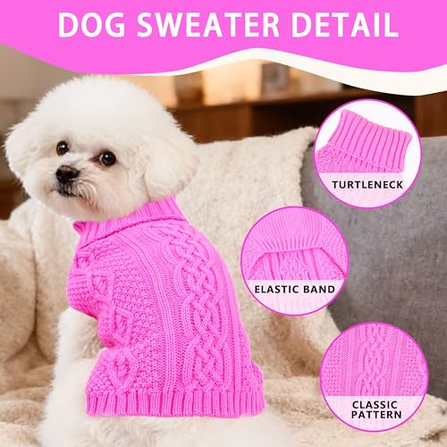 Dog Sweaters Small Dog Clothes Winter Turtleneck Puppy Sweater Warm Pet Cat Sweater Doggy Pullover Outfit with Twisted Design XS~XL(Pink, Large) - color: PINK, size: Large