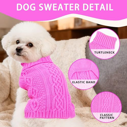 Dog Sweaters Small Dog Clothes Winter Turtleneck Puppy Sweater Warm Pet Cat Sweater Doggy Pullover Outfit with Twisted Design XS~XL(Pink, X-Large) - color: PINK, size: X-Large