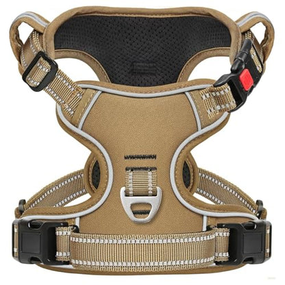 Timos Dog Harness Small Sized, No Pull Pet Harness with Neck Lockable Snap,No Choke Front Clip Dog Reflective Vest,Adjustable Metal Rings 3 Buckles,Easy Control Handle for Small Dogs Khaki S - color: Lock Khaki, size: Small (Pack of 1)