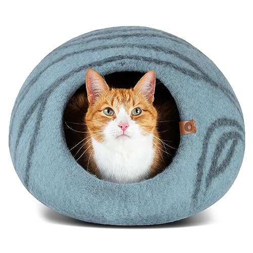 MEOWFIA Cat Cave – Premium Felt Cat Bed Enclosure for Indoor Cats, Handmade Merino Wool (Aquamarine, Large) - color: Aquamarine, size: Large