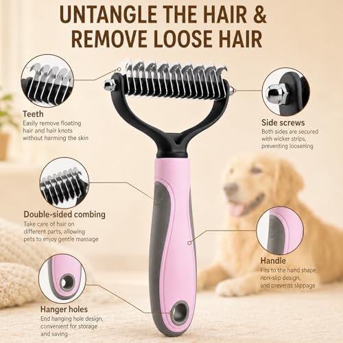 Pet Knotter for Dogs/Cats, Double Sided Pet Grooming Brush,Undercoat Rake Pets Brush for Long Hair Professional Deshedding Tool, Pets Hair Remover Shedding (Pink-L) - color: Pink-L