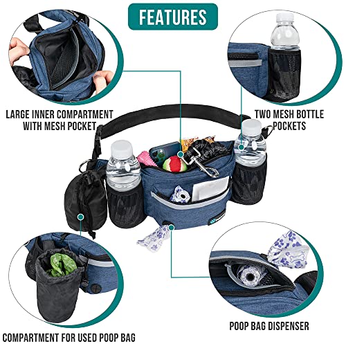 PetAmi Dog Fanny Pack, Treat Pouch for Dog Walking, Training, Built in Poop Bag Dispenser, Water Bottle Holder, Collapsible Bowl, Pet Treat Waist Belt for Hiking, Running, Kibbles (Navy Blue) - color: Navy Blue