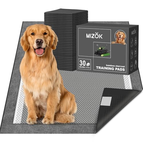 MIZOK Dog Pee Pads Charcoal, 28x30in Large Wee Wee Pads for Dogs, Superior Odor Protection, Super Absorbent & Leak-Proof, Puppy Pads with Adhesive Tabs, Thick & Heavy (30 Count) - size: Large 28"x30" 30 Count