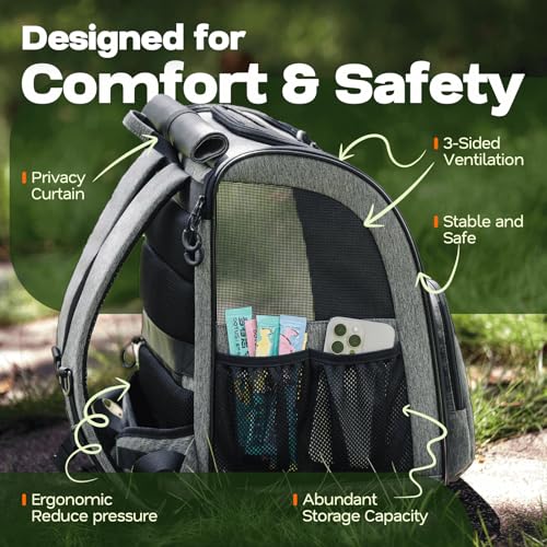 Premium Dog & Cat Carrier Backpack for Travel, Hiking & Vet Visits - Solid Durable Pet Backpack with Breathable Mesh, Safety Strap, Anti-Anxiety Curtain & Storage Pockets (Gray) - color: Gray