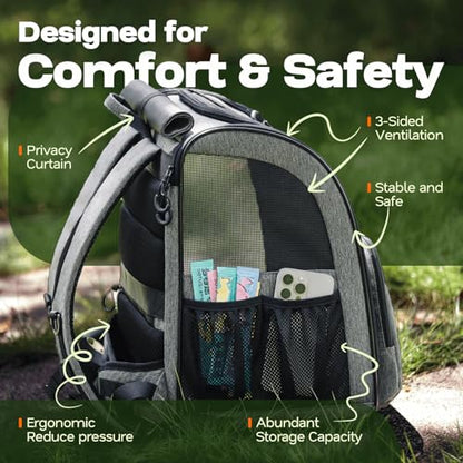 Premium Dog & Cat Carrier Backpack for Travel, Hiking & Vet Visits - Solid Durable Pet Backpack with Breathable Mesh, Safety Strap, Anti-Anxiety Curtain & Storage Pockets (Gray) - color: Gray