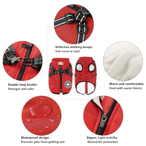 Aiboria Dog Jacket Coat Windproof Warm Pet Fleece Vest Dogs Sweater Padded Vest with Chest Strap Harness Red 4XL - color: Red, size: XXXX-Large