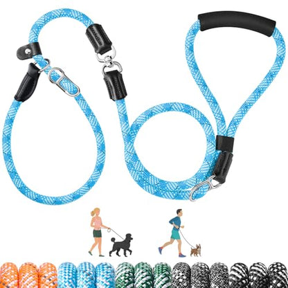 SlowTon Slip Lead Dog Leash, Adjustable 4-6 FT, 1/2” Rope, Heavy Duty Nylon Leashes with Padded Handle & Highly Reflective Threads, No Pull Training Leash for Medium Large Dogs 20-120lb (Light Blue,S) - color: Light Blue, size: 4-6 Ft