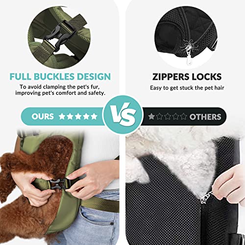 Lukovee Dog Backpack Carrier, Legs Out Easy-fit Dog Front Carrier for Small Medium Dogs, Adjustable Hands Free Dog Chest Carrier for Hiking Cycling (Green-4,Medium) - color: Green