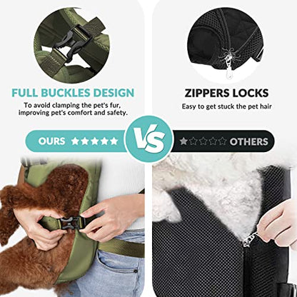 Lukovee Dog Backpack Carrier, Legs Out Easy-fit Dog Front Carrier for Small Medium Dogs, Adjustable Hands Free Dog Chest Carrier for Hiking Cycling (Green-4,Medium) - color: Green