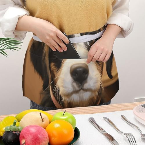 Apron for Men Women Adjustable Dog Training Printed Waterproof Apron Bib Apron with 3 Pockets Cooking Kitchen Aprons