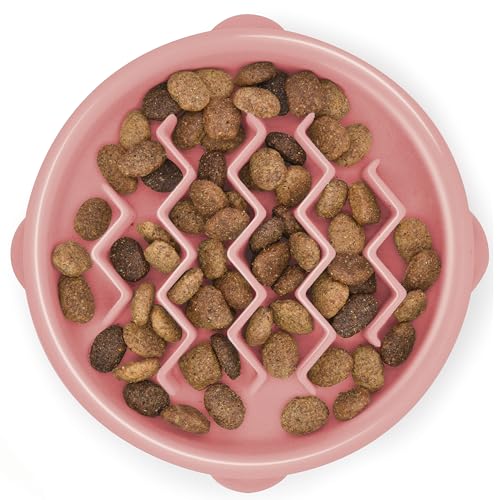 Outward Hound Fun Feeder Slo Bowl – Small 3/4-Cup Capacity, Slow Feeding, Small Dogs, Puppies & Cats, Non-Slip, Pink, Wave Pattern - color: Pink, size: Small