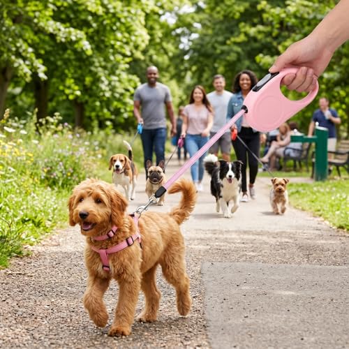 Naroote Retractable Dog Leash, Cat Leash Heavy Duty Pet Leash with Nylon Reflective Tape 2 Meter Dog Walking Leash Dog Leash for Small Dogs for Small Medium Large Dogs (Roseate)