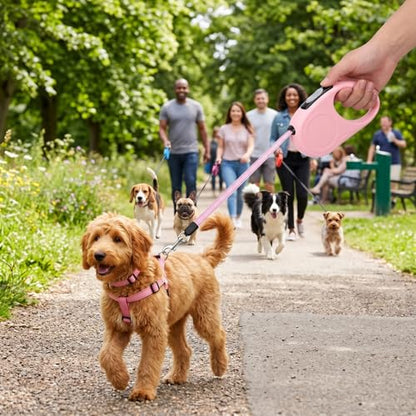 Naroote Retractable Dog Leash, Cat Leash Heavy Duty Pet Leash with Nylon Reflective Tape 2 Meter Dog Walking Leash Dog Leash for Small Dogs for Small Medium Large Dogs (Roseate)