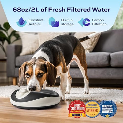 Mini Filtered Water Bowl for Cats & Small Dogs, 1L/34oz - No Power Needed, Auto-Refill, No Spill, Portable Travel Lock, Carbon Filter, BPA-Free, Puppies & Kittens