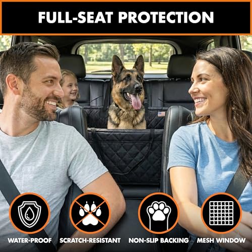 Half Hammock Dog Seat Cover for Back Seat - Waterproof Half Backseat Dog Cover, Space Saving Split Seat Design, Universal Fit & Heavy Duty Pet Restraint - color: Black Large