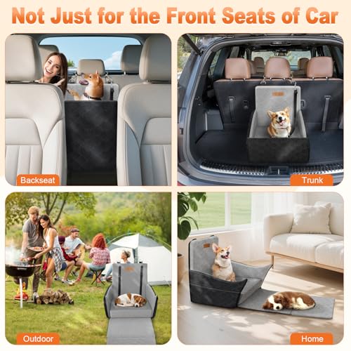 Elevated Dog Car Seat, Dog Booster Car Seats for Small & Medium Breeds Up to 35lbs, Fully Detachable and Washable, Soft Foam Pet Carseat with 2 Storage Pockets & 3 Safety Belts, Black & Gray - color: Black & Gray