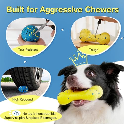 Kimee Dog Ball Stick Bone Chew Toy for Aggressive Chewers, 3 in 1 ETPU Durable Dog Toy Set, Interactive Fetch & Teething Cleaning, Floating Water Toy for Large Medium Small Puppies
