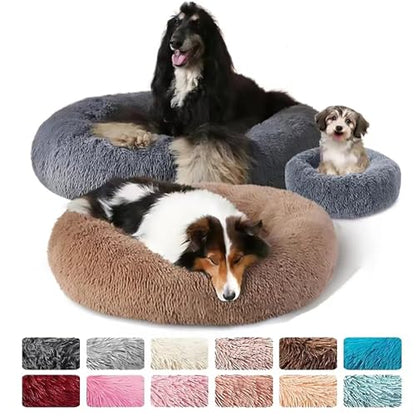 Calming Dog Bed for Small Dogs, Calming Donut Cuddler Pet Bed Anti Anxiety Round Dog Bed Fluffy Plush Faux Fur Cat Bed,Blue+White,19.7IN - color: Blue+white, size: 19.7IN
