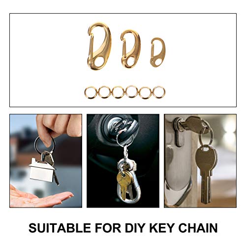 Mikikit Dog Tag Clips: 3Pcs Pet ID Tag for Pet Collar and Harness Flag Clips for Flag Pole Carabiner of Stainless Steel Standard Quick with 6Pcs Rings- Gold