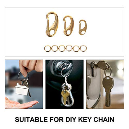 Mikikit Dog Tag Clips: 3Pcs Pet ID Tag for Pet Collar and Harness Flag Clips for Flag Pole Carabiner of Stainless Steel Standard Quick with 6Pcs Rings- Gold