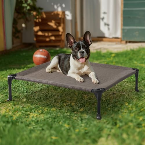 Veehoo Outdoor Elevated Dog Bed for Medium Dogs, Cooling Raised Dog Cot Off Ground Hammock Pet Beds with Breathable Mesh, No-Slip Feet, 32"x25", Brown - color: Brown, size: 32.0"L x 25.0"W x 7.0"Th