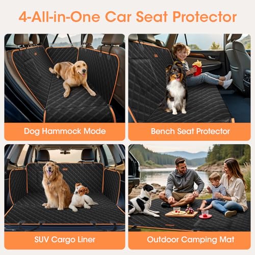 Dog Car Seat Cover for Back Seat, 100% Waterproof Heavy Duty Pet Seat Cover Hammock with Side Flaps, Nonslip Scratchproof Car Seat Protector for Cars and SUVs (Black)