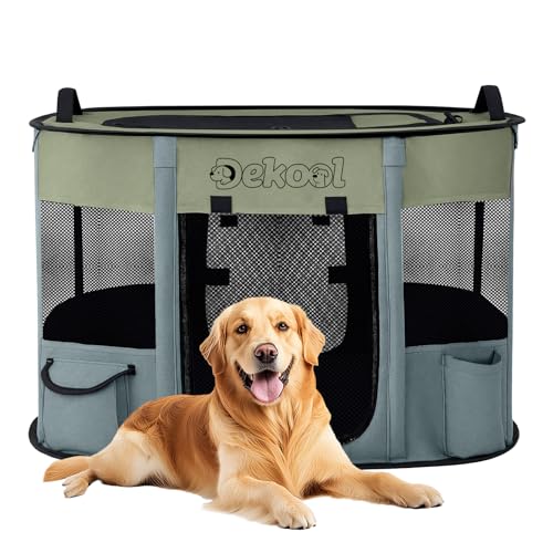 Foldable Dog Cat Playpen, Portable Dog Crate for Puppies, Cat, Puppy Play Pen for Indoors, Kennel Tent Crate for Indoor Outdoor Travel Camping Use with Carrying Case (Green, L) - color: Green, style: Large(44"x34"x23")