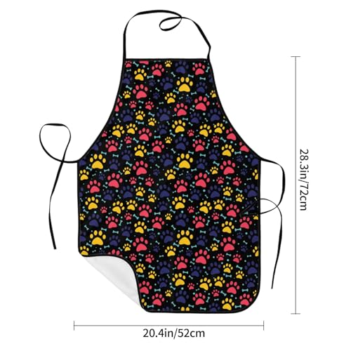 Dog Grooming Waterproof Apron with 2 Pockets, Cute Animals Puppy Dog Pets Apron - color: Red Yellow Paw