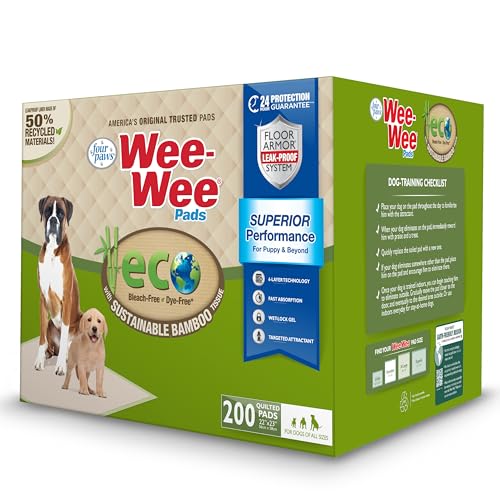 Four Paws Wee-Wee Superior Performance Bamboo Pee Pads for Dogs, Earth Friendly Dog & Puppy Potty Training Pads, Crate Liners, Housebreaking Supplies, 22" x 23" (200 Count) - size: 200 Count