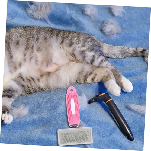 OUNONA Pet Grooming Comb for Dogs and Cats, Medium Pink Rubber Handle Pin Brush with Stainless Steel Pins for Dematting and Shedding, Suitable for Long-haired Pets