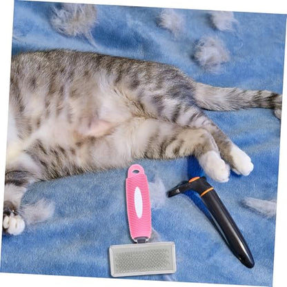 OUNONA Pet Grooming Comb for Dogs and Cats, Medium Pink Rubber Handle Pin Brush with Stainless Steel Pins for Dematting and Shedding, Suitable for Long-haired Pets