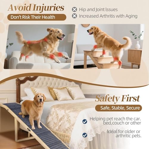 Extra Large Dog Ramp 63‘’L for High Bed, Couch & SUV – 200 Lb Heavy Duty Solid Wood Pet Ramp, 6 Adjustable Height – Portable Stable Non-Slip Steps for Medium to XL Dogs - color: 63"l Large