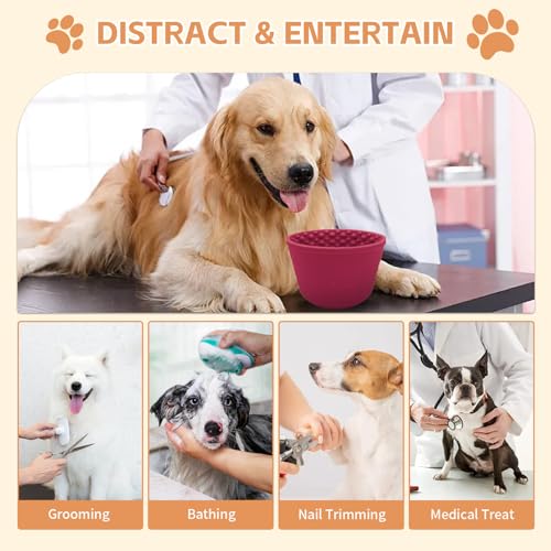 Dog Lick Bowl,Anxiety Relief Non-Slip Silicone Treat Bowl,Durable Anti-Choking Long-Lasting Enrichment Slow Feeder Licking Mat for Small Medium Large Breed,Freezable BPA Free Silicone Dishwasher Safe - color: Red, size: M-L