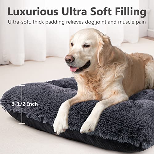 JOEJOY Large Dog Bed Crate Pad, Deluxe Plush Washable Dog Beds Fulffy Soft Kennel Pad Anti-Slip Pet Sleeping Mat for Large Medium Small Dogs, 35" x 21", Grey - color: Dark Grey, size: L(35"x23"x3.5")
