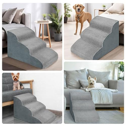MEJYJEM 3 Steps High Density Foam Dog Stairs Ramps,Non-Slip Pet Steps for Older Dogs,Pet with Joint Pain, Sofa Bed Ladder for Cats