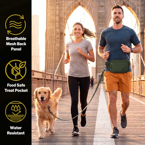 Dog Walking Bag, Treat Pouch & Poop Bag Holder, Crossbody Bag, Olive Green | Crossbody dog walking bag, hands-free. PEVA-lined treat pouch, poop bag holder, leash hook. Water-resistant, 4-50 in. strap - color: Olive Green
