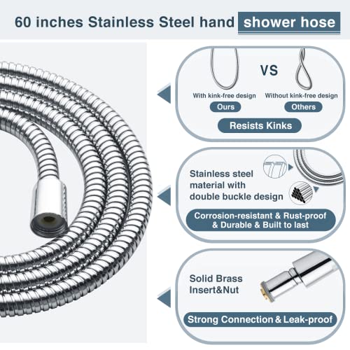 BRIGHT SHOWERS High Pressure Dual Shower Head Combo, Handheld Showerhead Rainfall Shower Head Combo with Black Face, 60 Inch Long Stainless Steel Shower Hose, Chrome - color: Chrome, size: 2.5 Gallon Per Minute